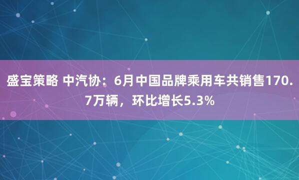 盛宝策略 中汽协：6月中国品牌乘用车共销售170.7万辆，环比增长5.3%